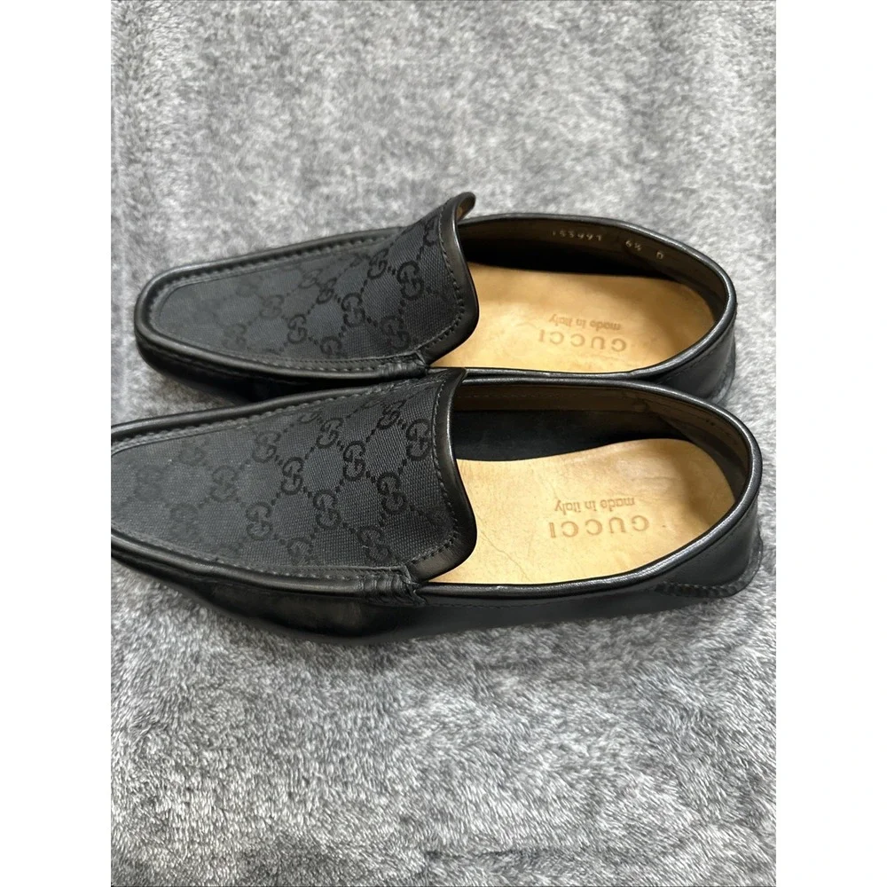 Gucci Mens Black GG Canvas Leather Loafers Drivers Shoes Size 6.5‎ D Made Italy